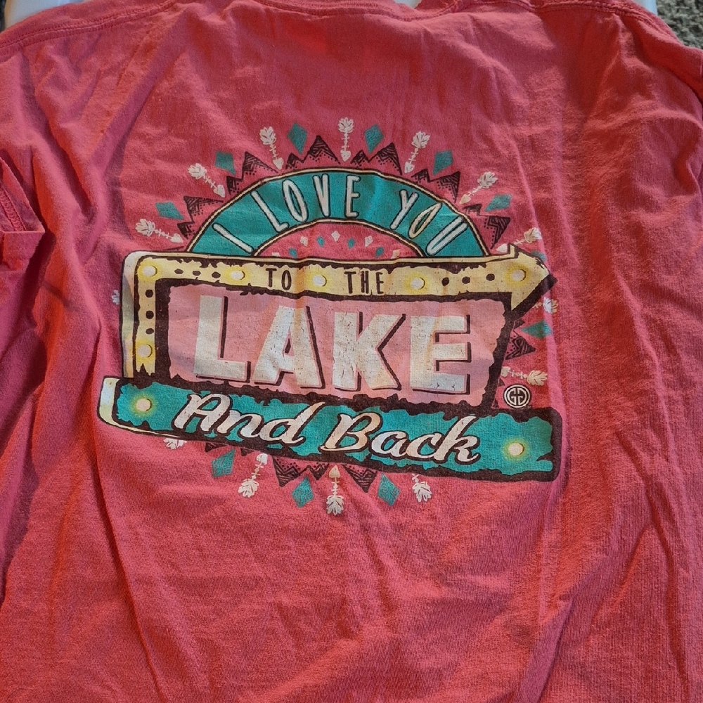 Pink Graphic Tee with Lake Design